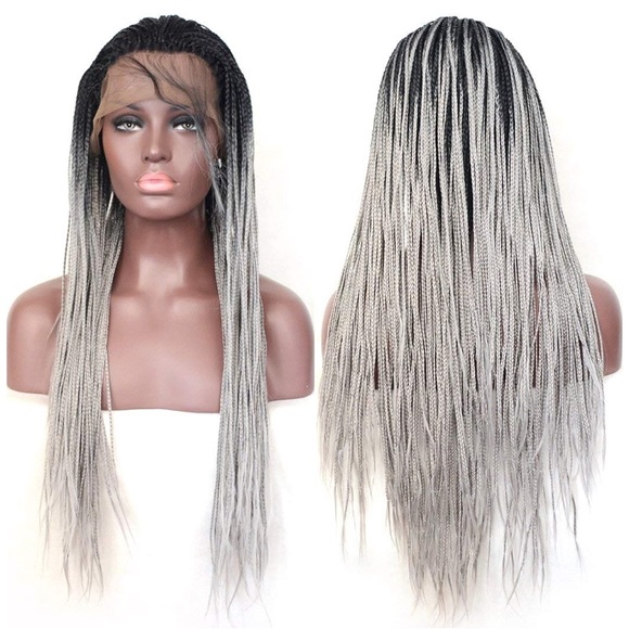 ?Zhane 24 ”GREY&BLACK OMBRÉ Braided LaceFront WIG main image 5